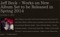 ジェフ・ベックの新しいスタジオ・アルバムは2014年春リリース